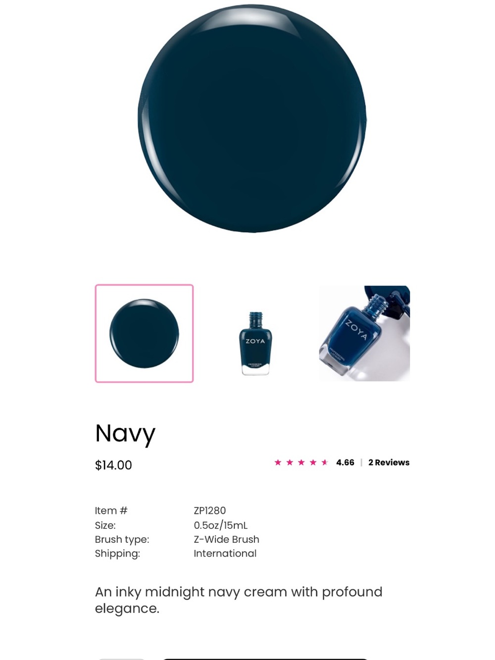 NWB Zoya Vegan Natural Navy Cream Nail Polish - Navy